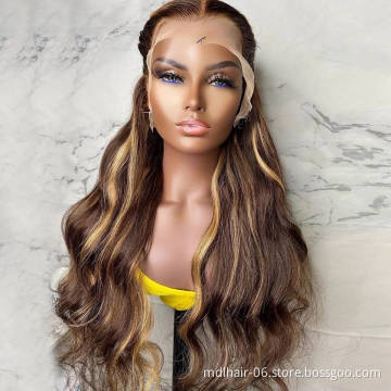 Wholesale P4/27 Wet And Wavy Brazilian Human Hair Highlight Transparent Lace Front Human Hair Wigs Virgin Hair Lace Front Wig